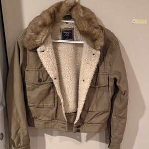 Abercrombie & Fitch Tan Jacket with Faux Fur Lining